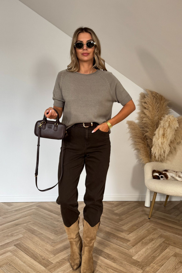 Sweter dzianinowy z krótkim rękawem MIKO taupe 1