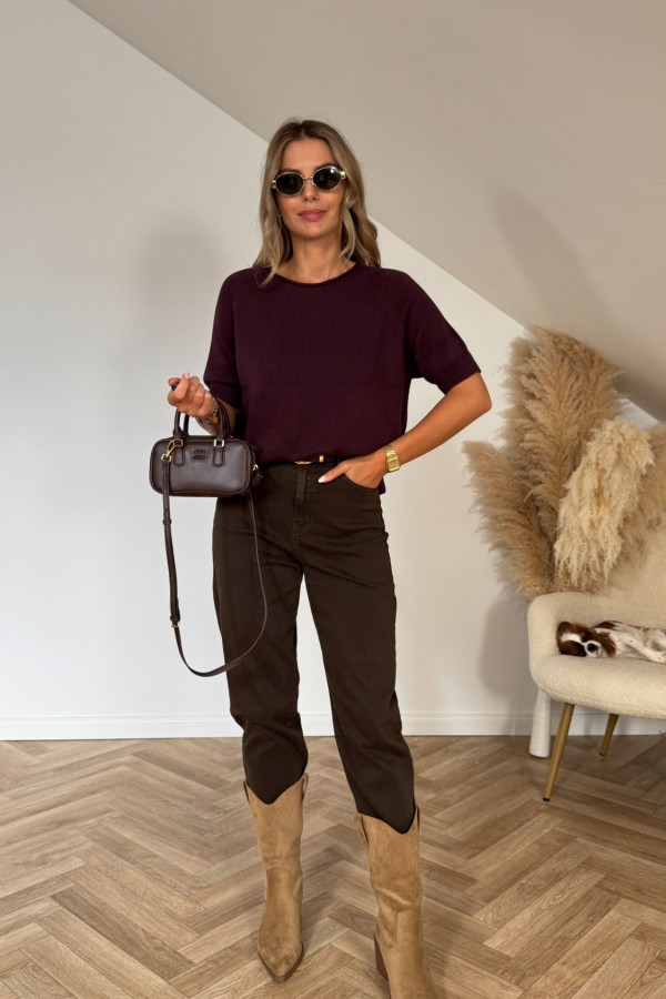 Sweter dzianinowy z krótkim rękawem MIKO śliwka 3