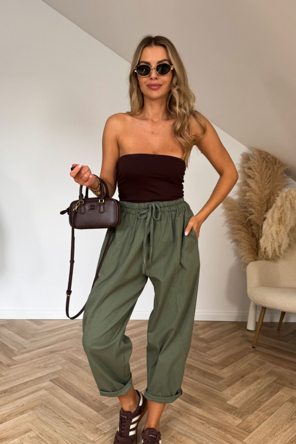 Spodnie bawełniane typu balloon MILAN khaki