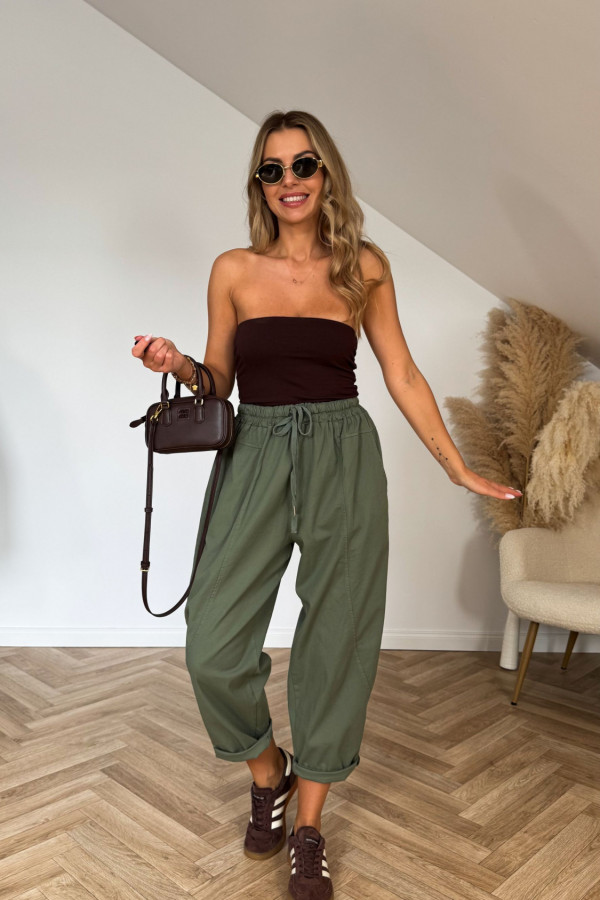 Spodnie bawełniane typu balloon MILAN khaki 3