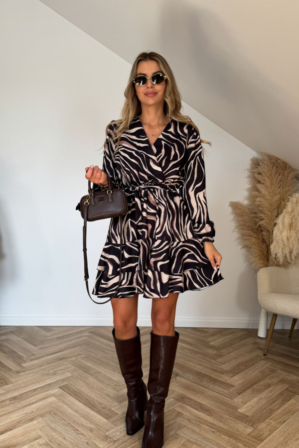 Sukienka LIVIEN czarno beżowa zebra 4