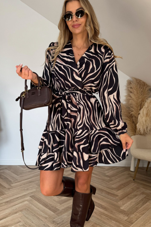 Sukienka LIVIEN czarno beżowa zebra 5