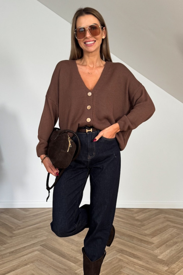 Sweter z guzikami NICO czekolada
