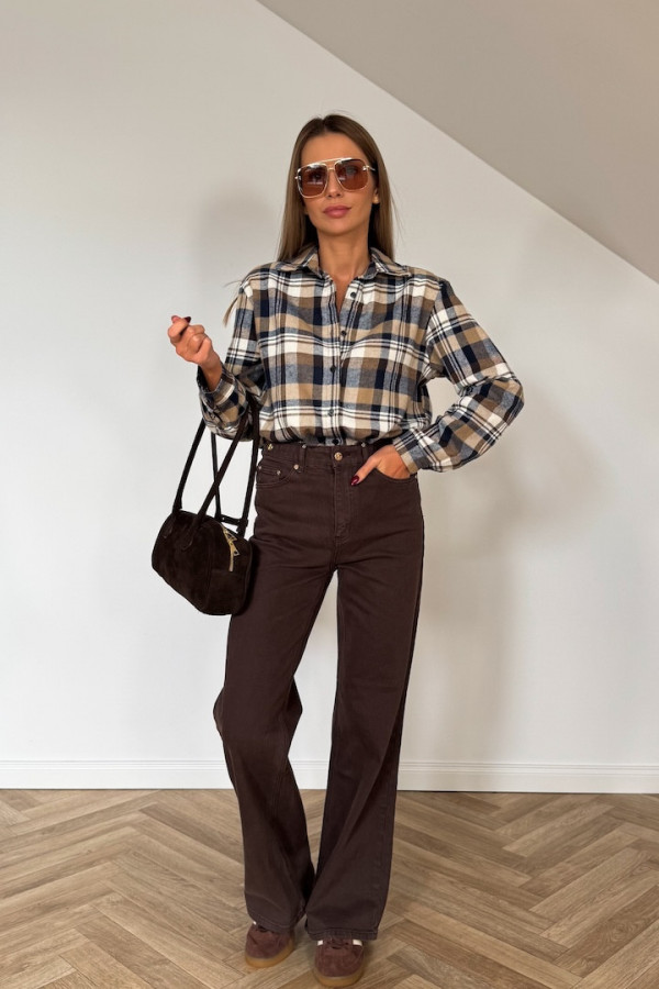Spodnie WIDE LEG QUEEN W3368-C czekolada
