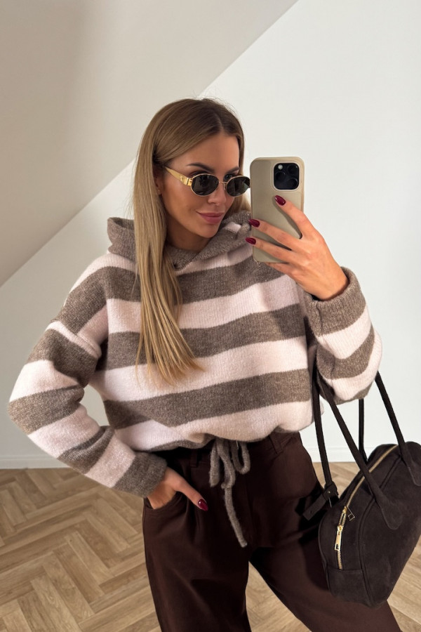 Sweter MARIS różowo beżowe paski