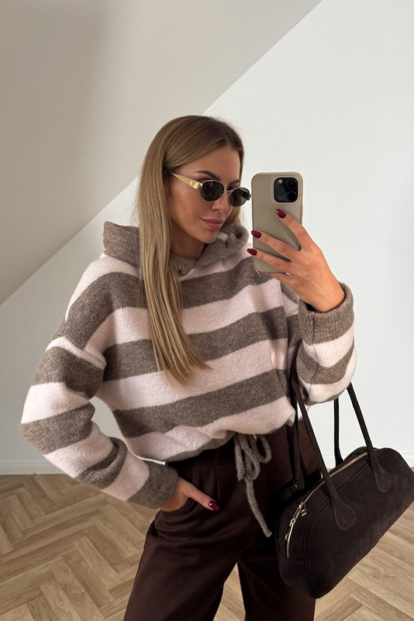 Sweter MARIS różowo beżowe paski 3