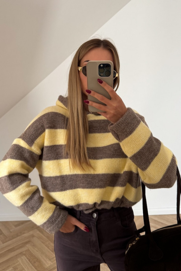 Sweter MARIS żółto beżowe paski 5