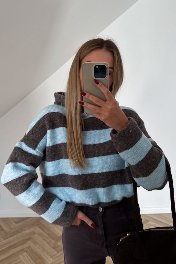 Sweter MARIS niebiesko czekoladowe paski 1