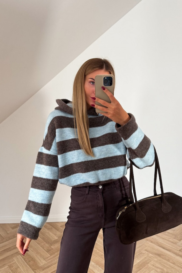 Sweter MARIS niebiesko czekoladowe paski 2