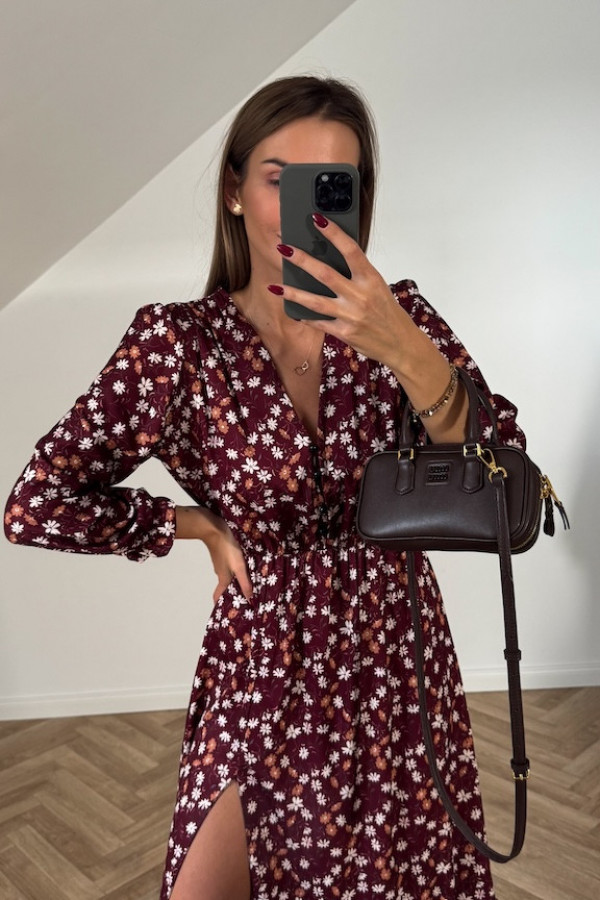 Sukienka midi LORI bordowa w kwiaty 3